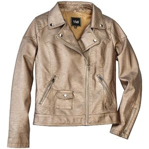 YMI -- Bronze Metallic Gold Leather Moto Jacket